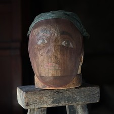 Antique Odd Fellows Ceremonial Mesh Wire Mask c.1900 With Head Cap Hand Painted picture