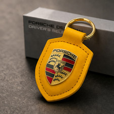 Porsche Crest Key Ring Key Chain Yellow Rare Unused Genuine Metal Fast Shipping picture
