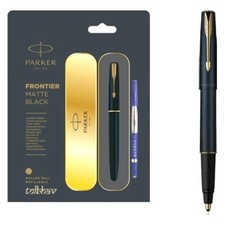 Parker Frontier Matte Black MB Gold Trim GT Roller Ball RB Pen Rollerball New picture