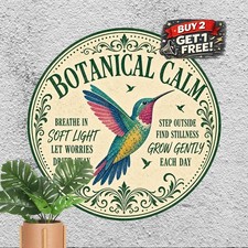 Hummingbird Garden Quote Metal Sign Vintage Backyard Decor 8x8 Round picture