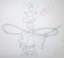 1987 QUICKDRAW MCGRAW AUGIE DOGGIE ORIGINAL PRODUCTION cel DRAWING cowboy horse picture