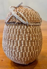 Vintage Southern Arizona Tribe Miniature Lidded Basket with Buckskin Ties picture