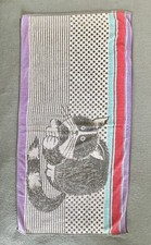 Vtg Cecil Saydah Beach Towel Ipanema Cat Polka Dots Stripes Purple Red *READ* picture