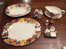 Vintage Publix The Pilgrim Pair Thanksgiving Ceramic 6-Piece Serving Set picture