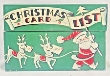 Vintage 50s Stylecraft #804 Santa Reindeer Christmas Card List Tin Box picture