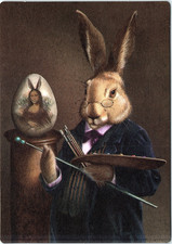 Vintage Postcard Rabbit Artist Painting Self Portrait Fantasy Animal Art picture