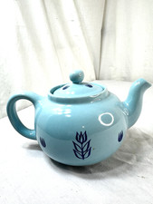 Vtg Blue Cronin Teapot Ceramic Tulip Design Cameron Mid Century 4 Cups 5.5