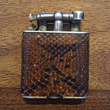 Vintage 1920s Dunhill Unique Liftarm Pocket Lighter, Lizard Leather, Pat 143752 picture