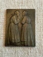 Antique 1912 French Bronze Plaque Les Commeres The Gossips Andre Pierre Schwab picture