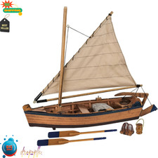 Wooden Fishing Boat Model Rowboat Sailboat Decor 10