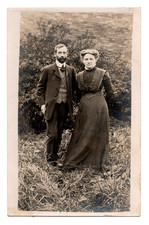 Edwardian Era Couple Man & Woman Suit Dress Real Photo Postcard RPPC Unposted picture