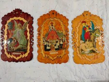 Vintage Hand-Carved Wooden Religious Wall Plaques 