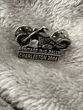 Vintage 2004 Heritage Motorcycle Rally Charleston Harley Small Bike Pewter Pin picture