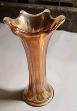 VINTAGE AMBER IMPERIAL MORNING GLORY VASE Carnival Glass Thin Rib Rise Marigold  picture