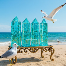 1PC High Quality Blue Crackle Quartz Tower Point Healing Crystal Art Reiki Decor picture