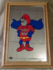 Vintage 1987 Budweiser Cartoon Bud Man Mirror Oak Frame Anheuser Busch 19