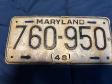Vintage1948 Maryland License Plate# 760-950 Aluminum Expired Wall/Garage Display picture