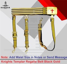 Past Commander Knights Templar Belt Black Gold Lace Freemason Regalia picture