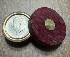 1/2 DOLLAR OKITO STYLE COIN BOX FIGURED PURPLEHEART AND BRASS picture