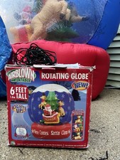 Gemmy Here Comes Santa Claus Blown Air Snow Globe Carousel Reindeer Inflatable picture