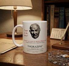 Retro 1950s Thorazine Medical Ad Mug - Psychiatrist Doctor Gag Gift Coffee... picture