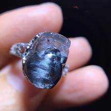 Natural Black Silver Titanium Pixiu Ring picture