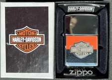 HARLEY DAVIDSON Vintage Chrome Orange/Black Zippo Lighter - New w/ Box picture