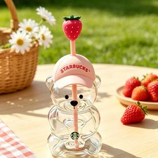 2026 Starbucks Bearista Bear Cup Tumblers Strawberry Topper Baseball Cap picture