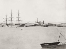 Port Augusta Harbour Tall Ship Docked Wharf Waterfront Vtg. Photo 19thC. picture