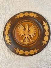 Polish Eagle Crest Hand Carved Wood Hanging Wall Plate picture