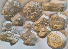 Lot Of 9 - Vtg Wilton Cake Pans 80’s Rudolph, Pumpkin, Stork, Truck, House, Pony picture
