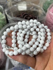5Pcs Natural White Howlite Turquoise bracelets Crystal ball sphere polished 8mm picture