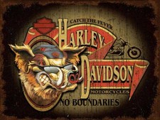 HARLEY DAVIDSON WILD HOG FEVER NO BOUNDARIES HEAVY DUTY USA MADE METAL ADV SIGN picture