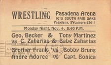 1946 Pasadena Arena Wrestling Postcard Babe Zaharias George Becker California picture