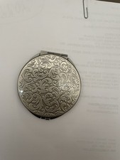 Retro Antique Silver Victorian Fleur Round Mirror Compact picture
