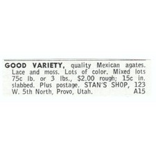 Mexican Agates Stan's Shop Provo Utah 1964 Magazine Ad AK6-S28 picture