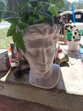 Indoor Medium Roman Greek White Ceramic Vase Planter Candle Holder Figure Head  picture