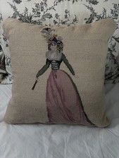 Vintage Victorian Regency Woman Needlepoint Tapestry Cross-Stitch Pillow Decor picture