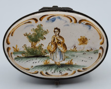 Oval Trinket Box Damsel Girl Lady in Field Marked 