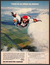 Roche 1980s Magazine Print Advertisement 1983 Skydiving Vitamins picture