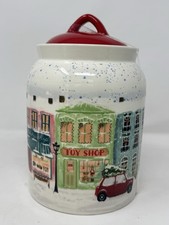 Potter's Studio Snowy City Christmas Ceramic Toy Shop Cookie Jar LidCanister HTF picture