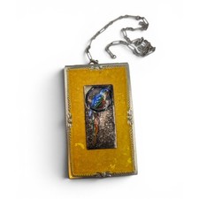 Antique 1920s Art Deco Dance Purse Compact Sterling Enamel Bird Fillkwik Puff picture
