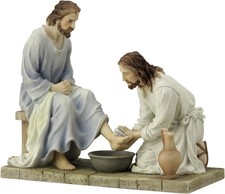Jesus Washing His Disciple'S Feet Polystone Spiritual Decorative Collectible picture