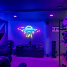 Large UFO Neon Sign, Spaceship LED Light for Bedroom Game Room Wall Decor picture