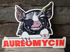 VINTAGE AUREOMYCIN PORCELAIN SIGN THE WORLD'S GREATEST DISEASE FIGHTER 24