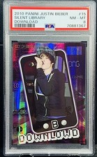 JUSTIN BIEBER 2010 Panini DOWNLOWD #15 1st Print RC Rookie Silent Library PSA 8 picture