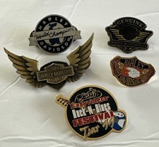 Vintage  Lot Of 5 Harley Davidson Motorcycle  Hat  Lapel  Vest  Pins Collectible picture