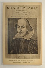 SHAKESPEARE TITLE PAGE FROM FIRST FOLIO MARTIN DROUESHOUT ENGRAVING, 1927 picture