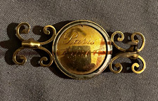 Paris France Souvenir Brooch Pin Gold Tone Scroll Design Scenic Column Center picture