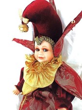Vintage Venetian Porcelain Jester Dolls, Blue Velvet, Gold Lamé, Set of 2 picture